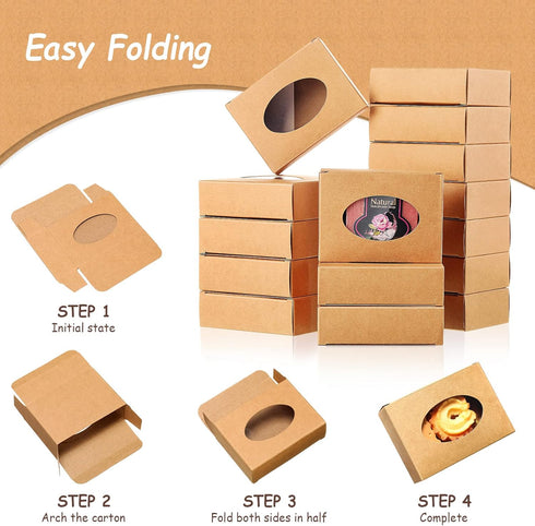 Spakon 30pcs Kraft Paper Soap Boxes for Homemade Gifts, 3.78 x 2.76 x 1.18 Inches with Window (Brown)