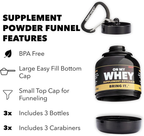 Protein Powder and Supplement Funnel Keychain, Portable Container for Gym, Workouts, Fitness, TSA Approved, Classic