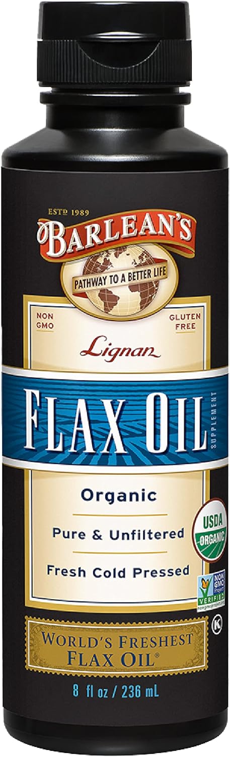 Barlean's Organic Lignan Flaxseed Oil Liquid Supplement from Cold Pressed Flax Seeds, 8 oz