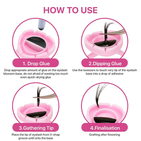 Pretty Memory Glue Rings for Eyelash Extensions, 100PCS Blooming Lash Glue Holder, Pink Volume Fanning Cup