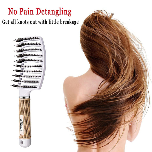 KTKUDY Detangling Hair Brush, Boar Bristle & Tangle-Free Design for Kids, Women, and Men, Smooth Pain-Free Styling,
