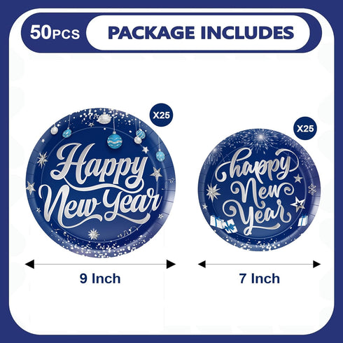Pezutoi 50pcs 7 Inch 9 Inch Happy New Year Paper Plates Disposable Plates & Decorative Dinner Plates for New Year