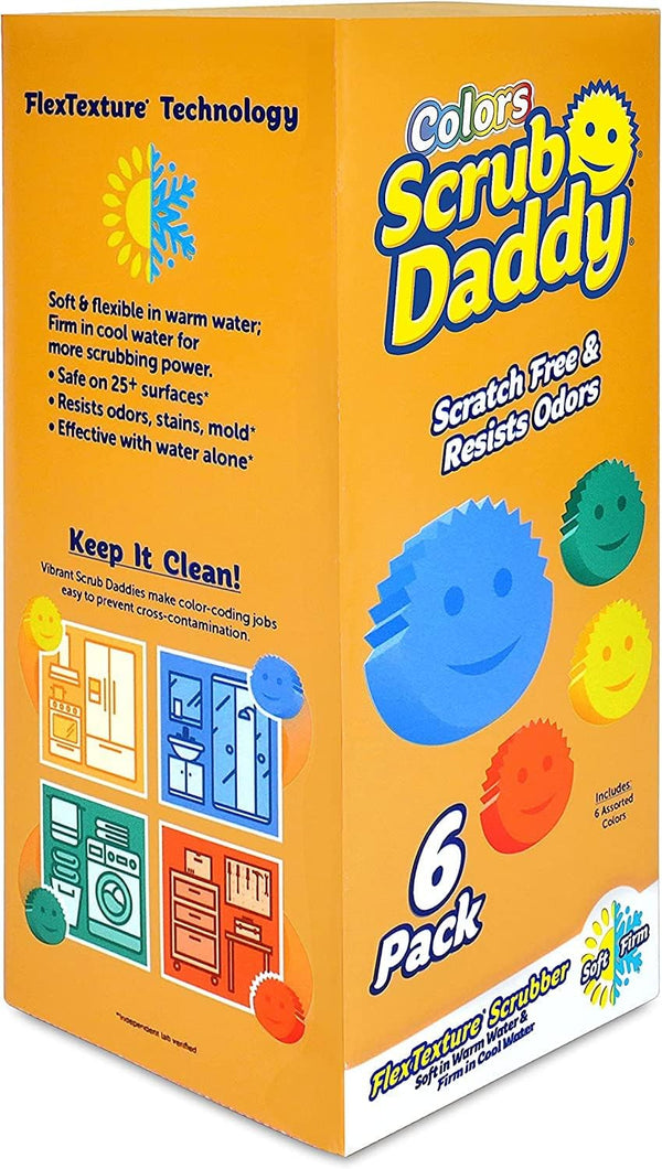 Scrub Daddy Sponge Set - 6 Count, Colors, Scratch-Free Scrubbers for Dishes, Odor Resistant, Dishwasher Safe