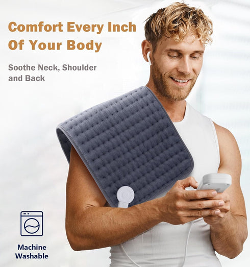 Heating Pad for Back, Neck, Shoulder Pain Relief, 6 Heat Settings, Auto-Off, Moist Dry Heat Options, 12"x24"