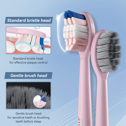 JTF Sonic Electric Toothbrush with Travel Case and 6 Brush Heads, Fast Charging for 60 Days, 5 Modes (Pink)