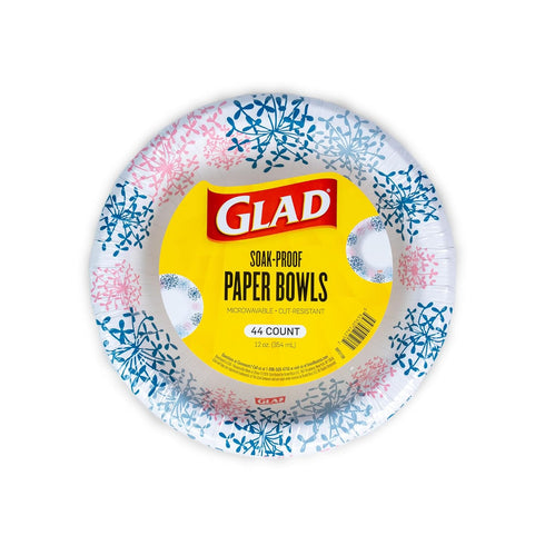 Glad Everyday Disposable Paper Bowls with Pink Hydrangea Design, Cut-Proof, Microwaveable, 12 Ounces, 44 Count