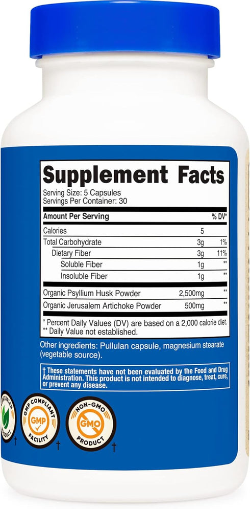 Nutricost Fiber Capsules with Prebiotic Fiber Supplement, 150 Capsules, Made with Organic Psyllium Husk & Jerusalem