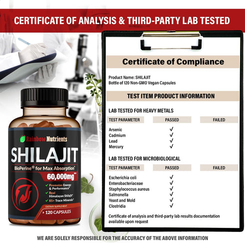 Pure Himalayan Shilajit Capsules Supplement, 120 Pills - 60,000mg+ Absorption Enhancer with 85+ Trace Minerals