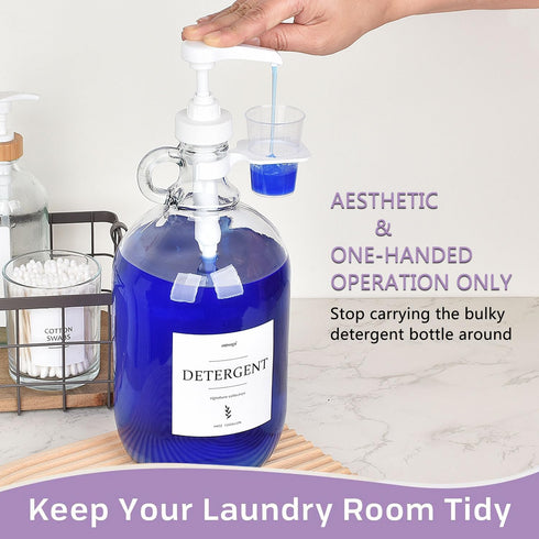 onsogi 2 (64 oz. Pcs Glass Liquid Laundry Detergent Dispenser with Cup Holders, Half Gallon Dispenser for Laundry Room