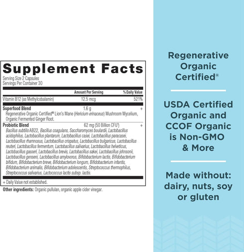 Ancient Nutrition Regenerative Organic Certified Probiotics, Extra Strength for Healthy Digestion and Immune Support,