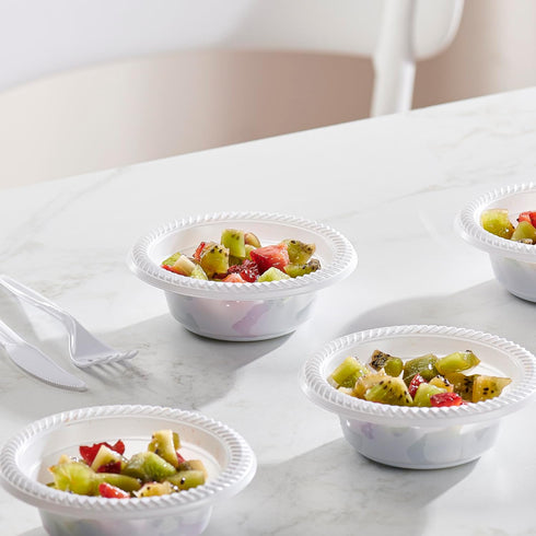 PLASTICPRO 100 PCS White Plastic Bowls 5 oz Premium Quality Light Weight Dishes Disposable Small Plastic Bowls for Dessert Appetizers Soups for Parties Weddings by PLASTICPRO