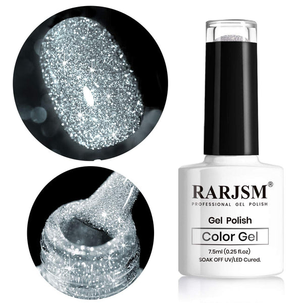 RARJSM Glitter Nail Polish Gel 1PACK 7.5ML Silver Soak Off Nail Polish for Nail Art Design Salon Quality