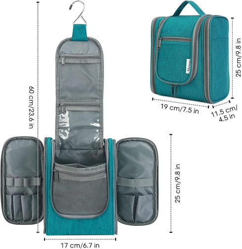 Narwey Hanging Travel Toiletry Bag, Cosmetic Makeup Organizer for Women and Men, Medium Teal