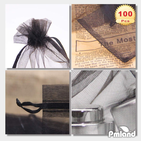 PMLAND 100 Pcs Organza Mesh Drawstring Bags, 4 x 6 Inches for Jewelry Party Favors