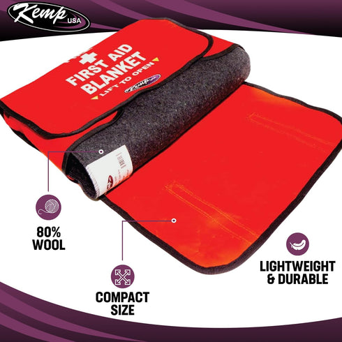 Kemp USA First-Aid Blanket Bag with 80% Wool Blanket Included, Lightweight Mountable Survival Gear (17x4.5x12.5 inches)