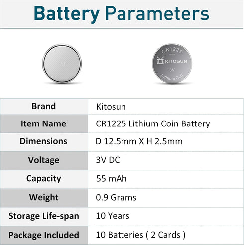 KITOSUN CR1225 3V Lithium Coin Battery, 10 Pcs CR 1225 Replacement for Vicks Digital Thermometer, Car Key Fobs