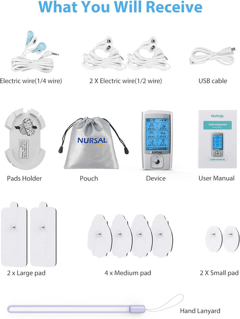 NURSAL 24 Modes TENS Unit Muscle Stimulator with 8 Pads for Back and Shoulder Pain Relief