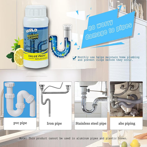 Wild Tornado Powerful Pipe Dredge, Fast Foaming Drain Cleaner Powder for Kitchen and Pipes Cleaning Tool.