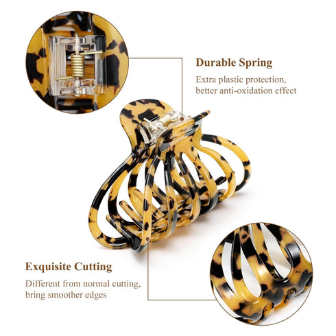 Shinowa Hair Clips, 2-Pack - Bohemian Tortoise Shell Hair Claw Clips for Thick Hair, Accessories for Women and Girls