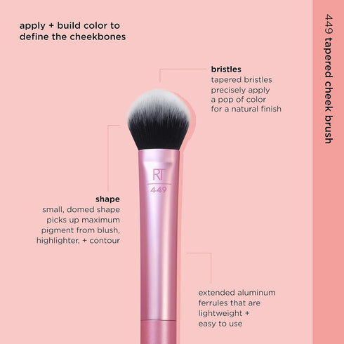 Real Techniques Tapered Cheek Makeup Brush - Soft Synthetic Bristles for Blush, Highlighter, 1 Count