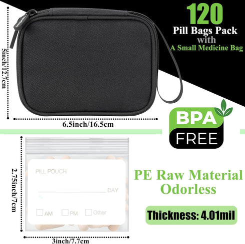 Pack 120 3 2.75 inch Pill Pouch Bags for Travel with Medicine Bag, of BPA Free x Reusable Pill Bag for Medicine