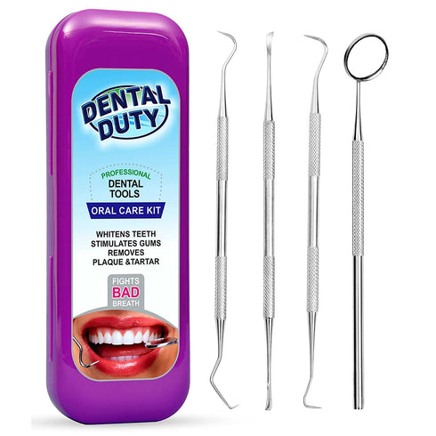 Dental Hygiene Kit, Stainless Steel Tool Set for Calculus & Plaque Removal - Includes Tarter Scraper, Tooth Pick, Mouth