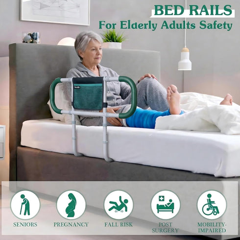 TerseFit 350lbs Extended Bed Cane for Seniors Bed Assist Rails; Safety Bed Rails for Elderly Adults; Bedside Stand