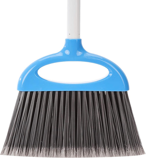 Set Amazon Basics Dustpan Broom with Adjustable Long Handle, Easy to Assemble, Blue and White