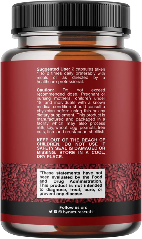 Red Yeast Rice with CoQ10 Supplement - Extra Strength Red Yeast Rice 1200 mg. Capsules with CoQ10 100mg Per Serving - Heart Health Supplement 3rd Party Tested Vegan Non-GMO & Citrinin-Free (2 Months)