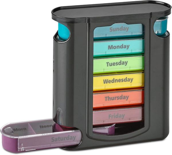 Stackable Daily Pill Organizer - Weekly Medication Reminder, Premium AM/PM Pill Box with 7 Individual Stacking Cases