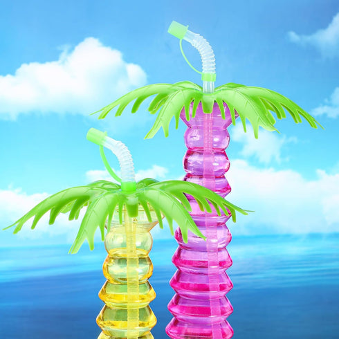 Jingmore 15 17 oz Frozen 5 Pcs Palm Tree Yard Cups Straw Water Bottle with Straws and Lid for Drinking Margaritas Cold