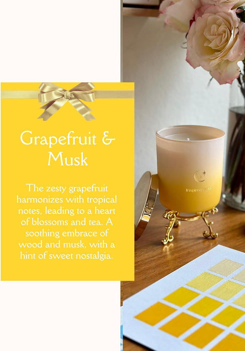Pet Odor Candle | Grapefruit & Musk w/Gold Moon & Stars Symbol | Pleasant Yellow Candle for Pet Odor Eliminator, Soy