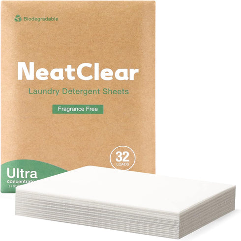 Eco Laundry Detergent Sheets - Fragrance Free Liquidless Soap Sheets (32 Loads) - Plastic Free, Eco Friendly NeatClear