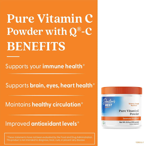 Immune 250G, 8.8 Doctor's Best Vitamin C Powder with Q-C, Healthy System, Brain, Eyes, Heart and Circulation, Joints