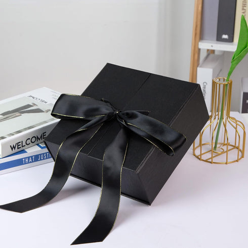 JOHOUSE Gift Box Black, 8x8x3.5 Inches with Lids, Magnetic Closure & Ribbon for Weddings, Birthday Presents