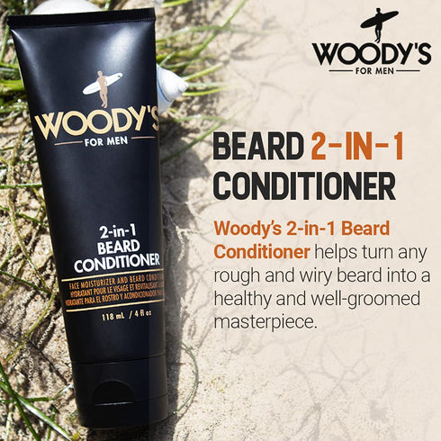 Woody's 2-in-1 Beard Conditioner for Men – Moisturizes & Conditions Dry Flaky Beards with Botanicals, 4fl oz, 2 Pack