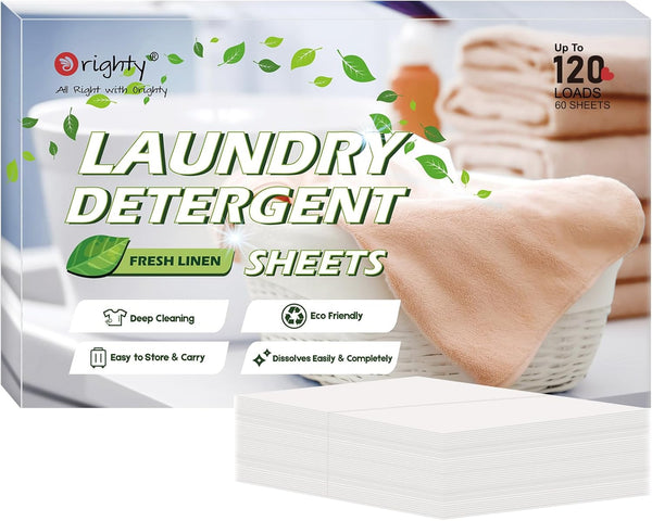 Orighty Laundry Detergent Sheets, 60 Count, Fresh Linen Scent, Eco-Friendly, 120 Loads