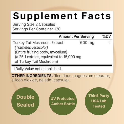 NatureBell Turkey Tail Mushroom Capsules 15,000mg, 240 Count | 25:1 Fruiting Body & Mycelium Extract Supplement
