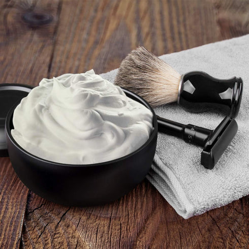 QSHAVE Stainless Steel Shaving Bowl with Lid, 4 Inch Diameter Large Deep Size in Matte Black Chrome Coating
