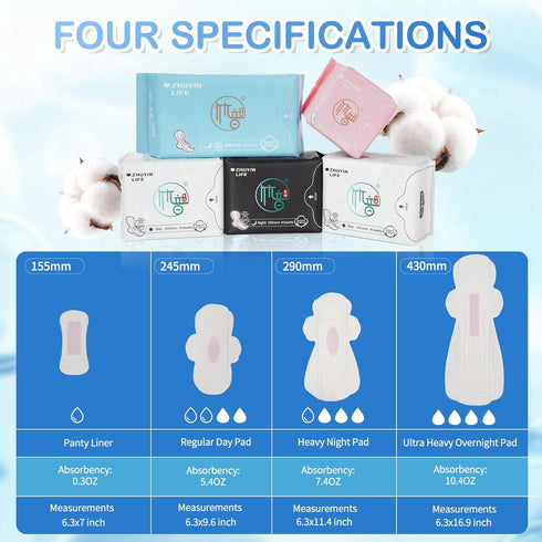 ZHUYIN LIFE x5 Radiant Feminine Pads for Women,Pads with Wings, Extra Heavy Absorbency, Unscented Overnight and Extra