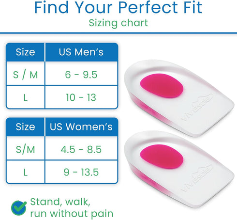 ViveSole Gel Heel Cups (Pair) - Silicone Cushion Insert Pads for Pain Relief, Plantar Fasciitis, Heel Spurs, Shoes