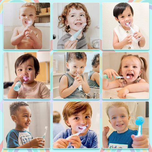Papablic Toddler Sonic Electric Toothbrush, Ages 1-3, Baby Toothbrush with Dino Cover, Smart LED Timer, 4 Brush Heads