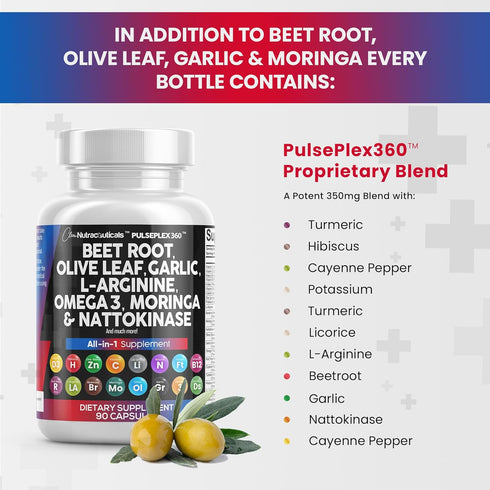 Healthy Support Supplement - Beet Root 6000mg, Olive Leaf 6000mg, Nattokinase 4000 FU, 90 Ct