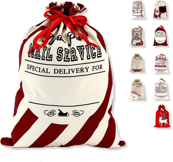 LessMo Christmas Santa Sack, Large Canvas Gift Bag with Drawstring, Reusable Personalized for Xmas Storage