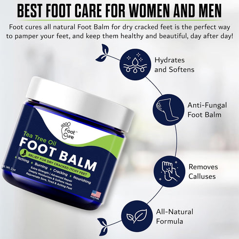 Tea Tree Oil Balm – Moisturizer for Dry Cracked Feet, Hydrates & Soothes Irritated Skin, Made in USA
