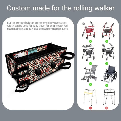 Hechitok Tribal Stripe Walker Bag, Handy Rollator Basket Water Cup Holder, Walker Accessories Storage Bag for Folding