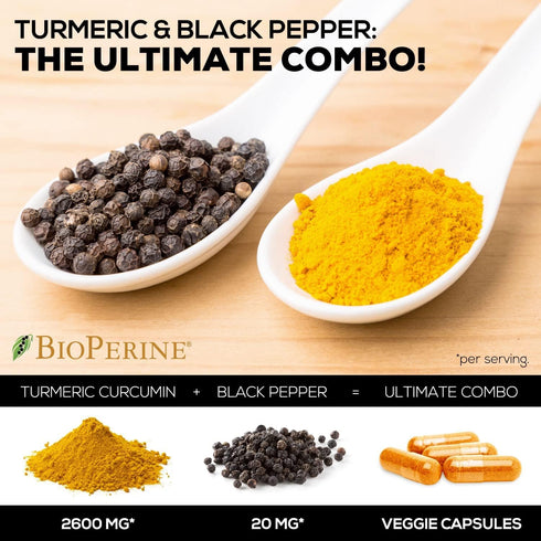 Turmeric Curcumin 2600mg with BioPerine Black Pepper Extract, 120 Capsules, Non-GMO, Joint Support