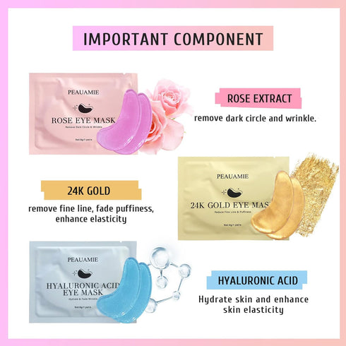 Under Eye Patches (30 Pairs), Gold Eye Mask with Hyaluronic Acid for Puffy Eyes, Dark Circles & Wrinkles Treatment