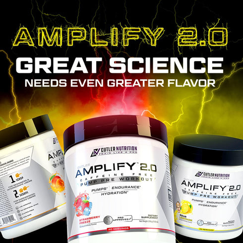 Cutler Nutrition Amplify Caffeine Free Pre Workout - Stimulant Free Muscle Pump Enhancer with Nitrates (Strawberry