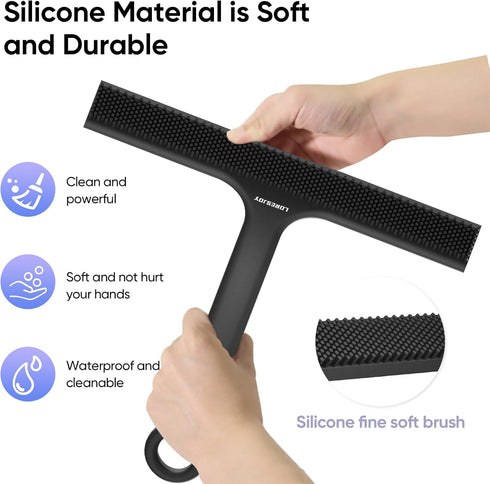 Shower Squeegee for Shower Glass Door Bathroom Accessories, Dual Head Wiper Cleans Water & Hair, Silicone Blade